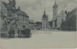 Mondschein AK Teplice Teplitz Schönau Schlossplatz Schloss ? Bei Zinnwald Eichwald Graupen Mariaschein Tellnitz Aussig - Sudeten