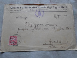 Hungary- Alföldi Gazd.Egy.  Budapest -to Kéry Gyula Föispán Gyula - Békés Vm. - 1911     D128934 - Lettres & Documents