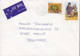 Australia Airmail Ar Avion Label MERIBULA N.S.W. 1986 Cover To STEGE Denmark Cricifix Toad & Christmas Stamps - Covers & Documents