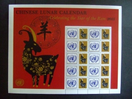 UN NEWYORK    2015 SHEETLET YEAR OF THE RAM   (GROEN-R-12-1132) - Neufs