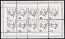 !a! GERMANY 1997 Mi. 1939 MNH SHEET(10) -Famous Women: Marlene Dietrich - 1991-2000