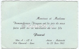 Faire-part De Naissance De Pascal Demoncheaux-Dragan - Maternité D'Avion Le 23 Juin 1962 - Birth & Baptism