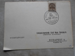 Hungary  -Magyar Piaristák SZEGED - Levélbélyeggy. Elsö H. Egy. Budapest  -alkalmi Bélyegzés    1942  D128994 - Hojas Conmemorativas