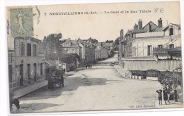 Cpa De Montivilliers - La Gare Et La Rue Thiers - Montivilliers