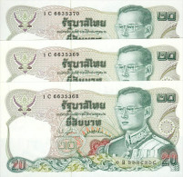 Thailand, 3 X 20 Baht, Pick 88, Sign. 73, 1981, SET, UNC ! - Thailand