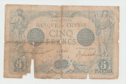 France 5 Francs 1916 Poor RARE Banknote Pick 70 - 5 F 1912-1917 ''Bleu''