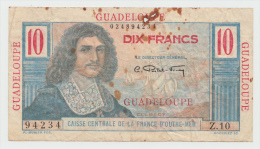 GUADELOUPE 10 Francs 1947 - 1949 VF (with Rust Holes) Pick 32 - Other - America