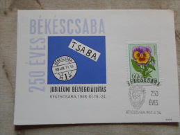 Hungary  Békéscsaba 250 éves - 1968 -flower -árvácska   D129150 - Commemorative Sheets