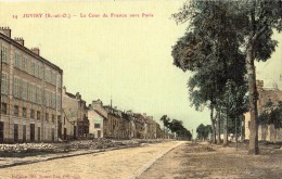 JUVISY-SUR-ORGE LA COUR DE FRANCE VERS PARIS REMPLACEMENT DES PAVEES CARTE TOILE ET COLORISEE - Juvisy-sur-Orge