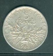 Piece Argent , Silver ,  5 Francs Semeuse Année 1963  -  Pia10408 - 5 Francs