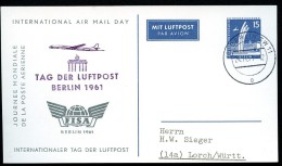 BERLIN PP19 C2/001var Privat-Postkarte NICHT KATALOGISIERT Tag Der Luftpost 1961 - Private Postcards - Used