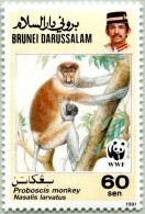 N° Yvert&Tellier 434 - WWF - Timbre De Brunéi Darussalam (Neuf - **) - (1991) - Monkey Adult With Young - Brunei (1984-...)