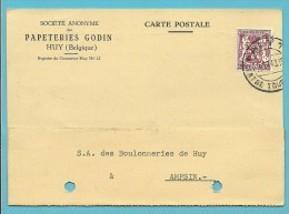 711 Op Kaart Met Firmaperforatie " P.G." Van PAPETERIES GODIN Te HUY - 1934-51