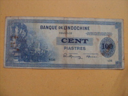 French Indochine Indochina Vietnam Viet Nam Laos Cambodia 100 Piastres VF Banknote Note 1945 - Pick #78 / 02 Photos - Indochine