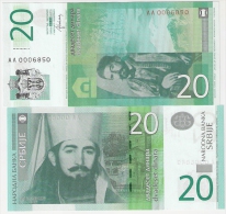 SERBIA 20  DINARA 2013. UNC  AA Prefix  LOW SERIAL NUMBER - Servië