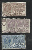 ITALIA REGNO ITALY KINGDOM 1924 - 1925  POSTA PNEUMATICA EFFIGIE RE VITTORIO EMANUELE SERIE COMPLETA COMPLETE SET MNH - Rohrpost