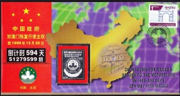 MACAO MACAU - 1 Enveloppe Tirage Limité-Commémoration Compte à Rebours Avec Incrustation De Médaille D'argent. MNH - Postwaardestukken