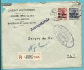 BZ3+4 Op Brief Aangetekend Met Stempel BRUSSEL, Firmaperforatie (perfin) "C.A." Van Credit Anversois, Naar HUY + Gepruft - 1909-34