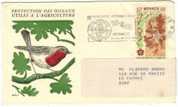 MONACO - 1970 - Exposition Universelle D'Osaka 1970 - Enveloppe PROTECTION DES OISEAUX UTILES A L'AGRICULTURE - Flamm... - Briefe U. Dokumente