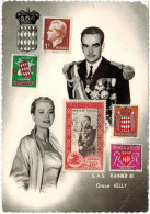 MONACO - 1956 - 8F Princes Rainier III - MISS GRACE KELLY ET S.A.S RAINIER III - Carte Postale - Post Card - Flamme M... - Lettres & Documents