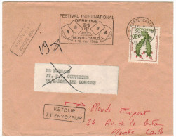 MONACO - 1968 - 0,20 - Cachet N'habite Pas A L'addresse + Retour à L´envoyeur - Flamme Festival International De Brid... - Cartas & Documentos