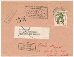 MONACO - 1968 - 0,20 - Cachet N'habite Pas A L'addresse + Retour à L´envoyeur - Flamme Festival International De Brid... - Lettres & Documents