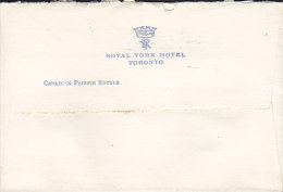 Canada ROYAL YORK HOTEL Canadian Pacific Hotels TORONTO Ont. 1950 Cover Lettre To USA George VI. Stamp (2 Scans) - Covers & Documents