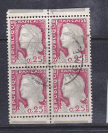 FRANCE N°1263 0.25 GRIS CLAIR ET CARMIN FONCE PAIRE VERTICALE DE CARNET BLOC DE 4 OBL - Oblitérés