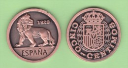 ESPAÑA  Alfonso XIII 5 Céntimos  1.929 (tipo 1) Cy 17584  Copy  Cobre  SC/UNC  T-DL-11.268 Es. - Essays & New Minting