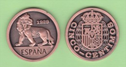 SPAIN/ESPAÑA  Alfonso XIII 5 Céntimos  1.929 (tipo 1) Cy 17584  Copy  Cobre  SC/UNC  T-DL-11.268 Inter. - Essays & New Minting