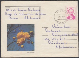 1975-EP-11 CUBA 1975. Ed.175a. ENTERO POSTAL. POSTAL STATIONERY. JOSE MARTI. FLOR DE OTOÑO. JACAN. MATANZAS. USED. - Brieven En Documenten