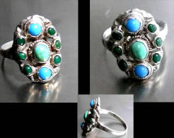 Bague De L´empire Austro -hongrois Taille 55 / Old Turquese, Glass And Silver Imperial Ring - Rings