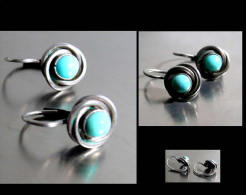 - Anciennes Boucles D'oreille Art Nouveau Magyar En Argent Et Turquoises / Old Hungarian Silver And Turquese Earrings - Earrings