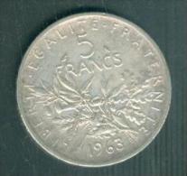 Piece Argent Silver, 5 Francs Type  Semeuse Année 1963   -  PIA10903 - 5 Francs