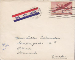 United States "VIA AIR MAIL" Label OAKLAND Calif. 1947 Cover Lettre ODENSE Denmark Tuberculosis Seal (2 Scans) - 2c. 1941-1960 Lettres