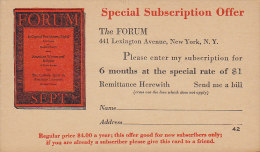 United States Postal Stationery Ganzsache Entier PRIVATE PRINT "The FORUM" Magazine Subscription & Cachet (2 Scans) - 1941-60