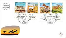 ISRAEL. N°432-5 Sur Enveloppe 1er Jour De 1971. Léopard/Ane/Daim/Oryx. - Burros Y Asnos