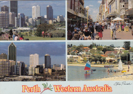 15930- PERTH- SKYLINES, PEDESTRIAN STREET, BEACH, CAR, BOAT - Perth