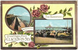 Greetings From Clacton-on-Sea - The Promenade The Bandstand Colour Postcard 1913 - Clacton On Sea
