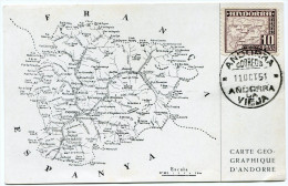 ANDORRE ESPAGNOL CARTE MAXIMUM DU N°51  10p. CARTE DU PAYS OBLITERATION ANDORRA 11 OCT. 51 - Storia Postale