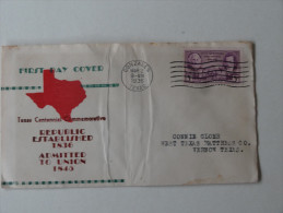 First Day Cover Gonzales Admission 1845  DuTexas 1936 - 1851-1940