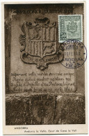 ANDORRE ESPAGNOL CARTE MAXIMUM DU N°45  30c. ARMOIRIES  OBLITERATION ANDORRA 16 FEB. 48 - Storia Postale