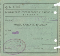 1928 DUBROVACKA PAROBRODSKA PLOVIDBA Billet Bateau Vapeur - Boat Ticket ''DUBROVNIK'' STEAMSHIP TICKET, III Class - Europe