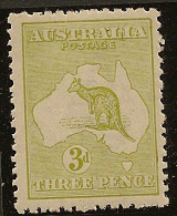AUSTRALIA 1915 3d Light Olive Roo SG 37e HM #LX41 - Mint Stamps