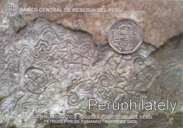 PERU 2015 , PETROGLIFOS DE PUSHARO , 1 NUEVO SOL , COIN ON CARD , MINT - Perú