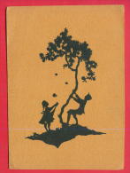 166654 / SILHOUETTE - CZECH Illustrator - Boy Jerk Apple Tree, Girl Picking Apples -L 08 R/0283 Czechoslovakia - Silueta