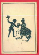 166658 / SILHOUETTE - CZECH Illustrator - YOUNG GENTLEMAN TO GIVE FLOWERS OF LITTLE PRINCESS, CAT Playing - Czechoslovak - Silhouettes