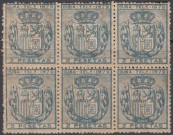 1879-30 CUBA. SPAIN. ESPAÑA. TELEGRAFOS. TELEGRAPH. Ed.48. 1879. BLOQUE DE 6 SIN GOMA. BLOCK 6 WITHOUT GUM. - Télégraphes