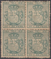 1881-25 CUBA. SPAIN. ESPAÑA. TELEGRAFOS. TELEGRAPH. Ed.54. 1881. BLOCK 4 SIN GOMA. BOCK 4 WITHOUT GUM. - Télégraphes