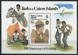 (cl.18 -58)  Turques Et Caiques ** Bloc N° 37 (ref. Michel Au Dos) - Scoutisme, Lord Baden-Powell- Cheval  - - Turks & Caicos (I. Turques Et Caïques)